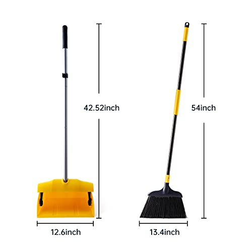 Yocada Heavy Duty Broom and Dustpan Set Commercial Outdoor Indoor 2+1 Perfect for Courtyard Garage Lobby Mall Market Floor Home Kitchen Room Office - WoodArtSupply