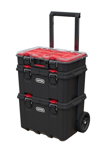 Keter Stack-n-Roll Mobile Tool Storage and Organization, 3 Piece Resin Modular Toolbox System - WoodArtSupply