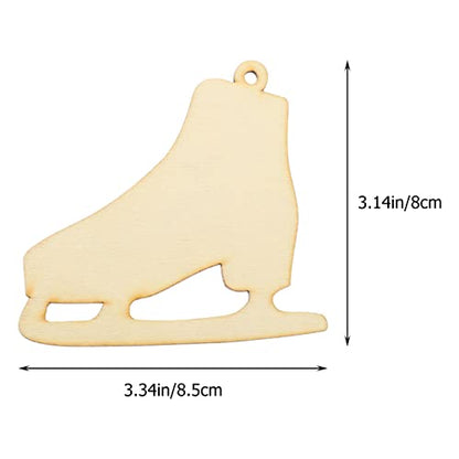 SEWACC 40 Sets Christmas Ice Skates Wooden Pendants Unfinished Wood Chips DIY Wood Slices Graffiti Pendants Hanging Ornaments