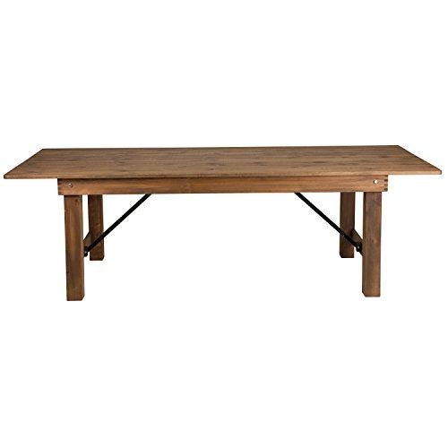 Flash Furniture Hercules Series 8' x 40" Rustic Solid Pine Folding Dining Table, Rectangular Antique Farmhouse Dining and Event Extension Table