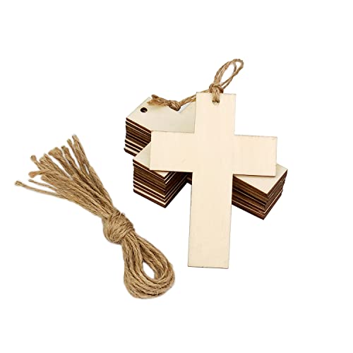 24 Pack Wooden Cross Cutouts Wood Craft Cross Tags Small Cross Ornaments Unfinished Blank Cross Hanging with Hole for Wedding Birthday Easter