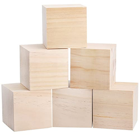 Tosnail 6 Pack 3 Inches Unifinished Wooden Cubes Wooden Blocks - Great for Crafts Making Tosnail