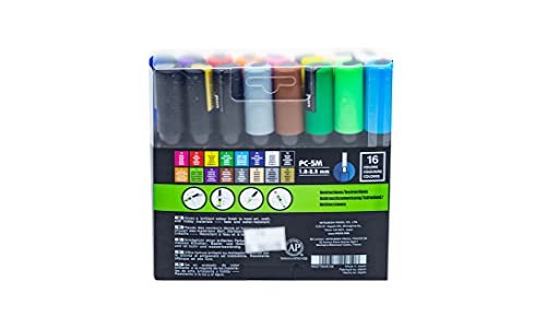 Posca Paint Marker Pen - PC-5M Extra Fine 1.8-2.5 mm, 16 Colors - WoodArtSupply