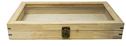 Novel Box Glass Top Natural Wood Metal Clasp Jewelry Display Case 14.75X8.25X2.1 + Custom NB Pouch