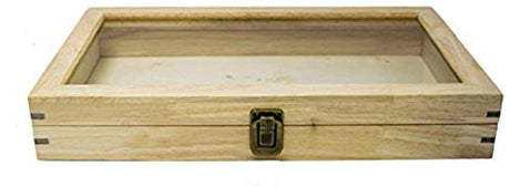 Novel Box Glass Top Natural Wood Metal Clasp Jewelry Display Case 14.75X8.25X2.1 + Custom NB Pouch Novel Box