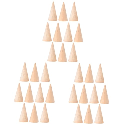 VILLCASE 30 Pcs Miniature Holder Cone Wood Mini Monitor Wood Am Ornament Jewelry Holder Stand Wood Decorative Peg Miniature Paint DIY Craft Cone VILLCASE
