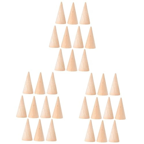 VILLCASE 30 Pcs Miniature Holder Cone Wood Mini Monitor Wood Am Ornament Jewelry Holder Stand Wood Decorative Peg Miniature Paint DIY Craft Cone VILLCASE