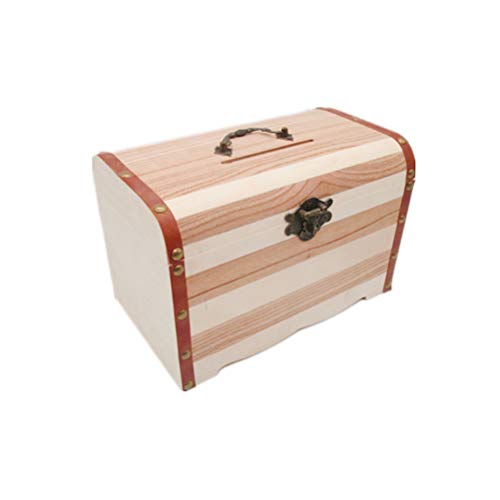 NUOBESTY Wood Treasure Chest Money Saving Jar Chest Piggy Bank Money Safe for Cash Saving Wooden Jewelry Organiser Vintage Luggage Wooden Bank NUOBESTY