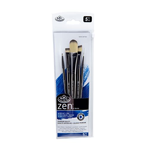 Royal & Langnickel Zen 5pc Standard Handle Brush Set, Includes - Wash, Oval Wash, Angular, Liner & Chisel Blender Brushes - WoodArtSupply