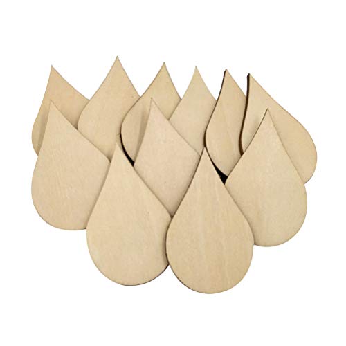 Amosfun 20pcs Wooden Shape Cutouts Wood Water Drop Shape Discs Slices Wood Pieces Embellishment DIY Crafts Ornament Home Decorations 50mm Amosfun