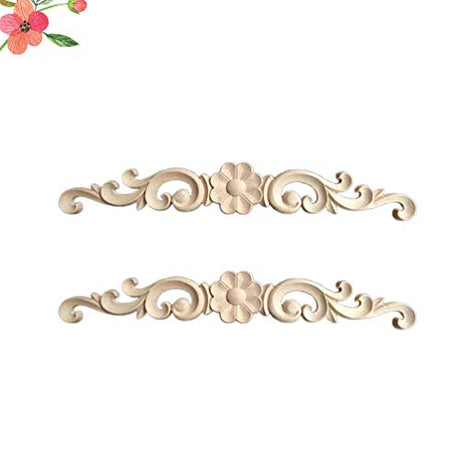 2pcs Wood Carving Sticky Flower Delicate Door Head Carving Flowers Wood Applique Wood Appliques,Decorative Wood Appliques for Furniture Cabinet Door HEALLILY