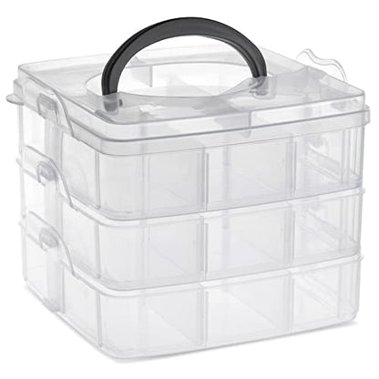 Juvale 3 Tier Stackable Storage Containers with Adjustable Compartments for Beads, Sewing Accessories, Arts and Crafts Supplies (6 x 6 x 5 In) - WoodArtSupply