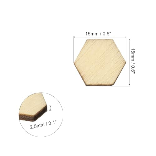 PATIKIL 15mm Wood Pieces, 200 Pack Unfinished Hexagonal Wood Shapes Blank Wooden Cutouts Ornaments Natural for Christmas Party Craft Projects - WoodArtSupply