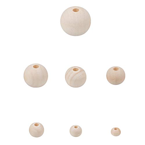 Foraineam 1000 Pieces Wood Beads Unfinished Natural Wooden Loose Beads Round Spacer Beads for Craft Making (6mm, 8mm, 10mm, 12mm, 14mm, 16mm, 20mm) Foraineam