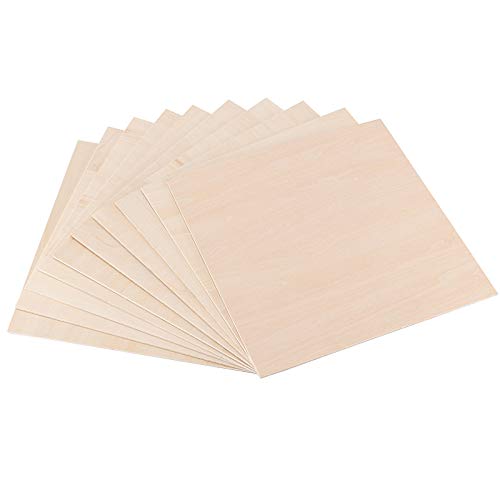 ZOENHOU 10 PCS 10 x 10 x 1/8 Inch Basswood Sheets, Thin Wood Sheets, Square Unfinished Wood Boards for DIY Crafts Projects Painting Decoration ZOENHOU