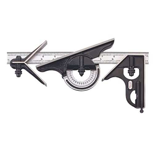 Starrett Combination Set with Square, Center and Reversible Protractor Head and Blade - 12" Blade Length, Cast Iron Heads, Hardened Steel, 4R - WoodArtSupply