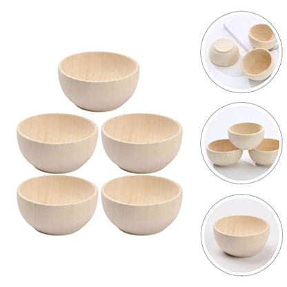 Toddmomy 5pcs Wooden Craft Bowls Unfinished,Unpainted Wooden Bowls Wood Crafts Bowls for DIY Craf