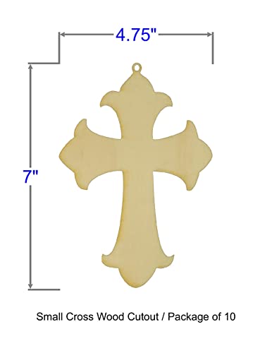 Unfinished Cross Wood Cut Out Available in a Variety of Sizes and Thicknesses (1/8” Thickness, Small 4.75" x 7" (Package of 10)) - WoodArtSupply