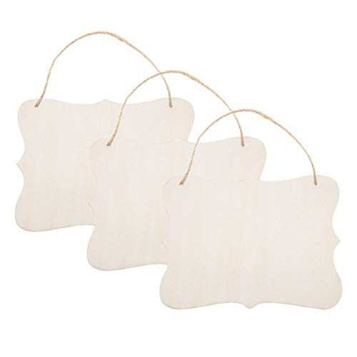 JANOU 3pcs Unfinished Wood Sign Blank Hanging Wooden Plaque DIY Craft Project Wood Sign with Rope Door Wall Art Decorative, Style 1, 9x6.5''