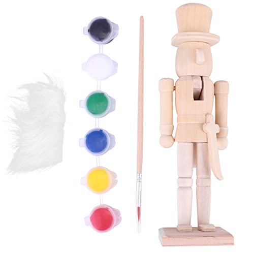 FOMIYES Unpainted Nutcracker,1 Set Unfinished Wood Nutcracker Ornaments to Paint Wooden Nutcracker Figurines DIY Craft with Wig Paint Brush Color DIY