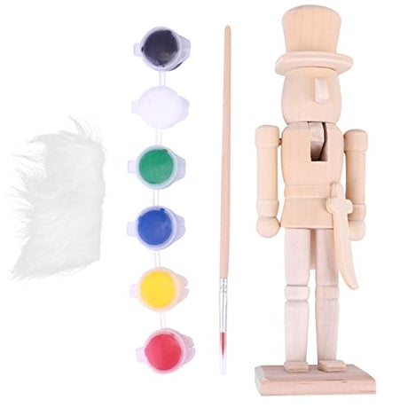 FOMIYES Unpainted Nutcracker,1 Set Unfinished Wood Nutcracker Ornaments to Paint Wooden Nutcracker Figurines DIY Craft with Wig Paint Brush Color DIY FOMIYES