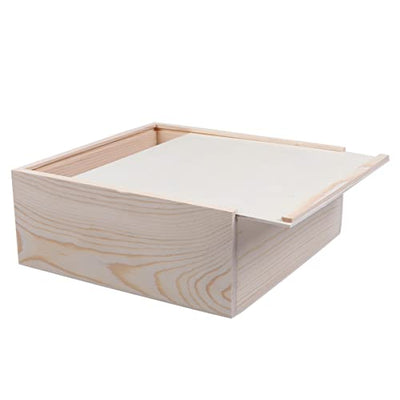 Kisangel 1Pc Gift Box With Lids Sliding- Lid Wooden Boxes Decorative Storage Boxes Wooden Unfinished Storage Box for Birthday Party (20 * 20 * 8)