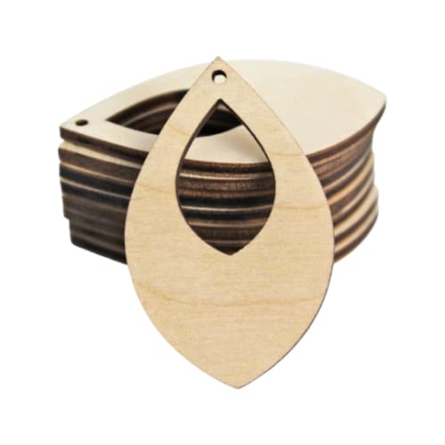 ALL SIZES BULK (12pc to 100pc) Unfinished Wood Wooden Laser Cutout Wide Oval with cut out Dangle Earring Jewelry Blanks Charms Shape Crafts Made in Texan Wood Crafts