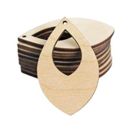 ALL SIZES BULK (12pc to 100pc) Unfinished Wood Wooden Laser Cutout Wide Oval with cut out Dangle Earring Jewelry Blanks Charms Shape Crafts Made in Texan Wood Crafts