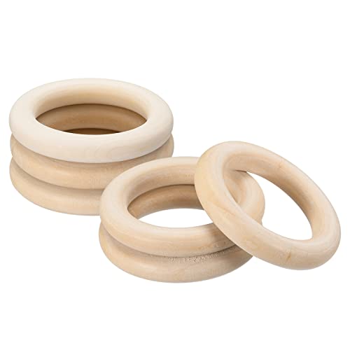 uxcell 6Pcs 90mm(3.5-inch) Natural Wood Rings, 15mm Thick Smooth Unfinished Wooden Circles for DIY Crafting, Knitting, Macrame, Pendant uxcell