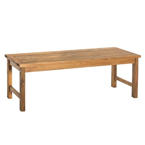 Walker Edison Rendezvous Modern Solid Acacia Wood Slatted Patio Bench, 53 Inch, Brown Walker Edison