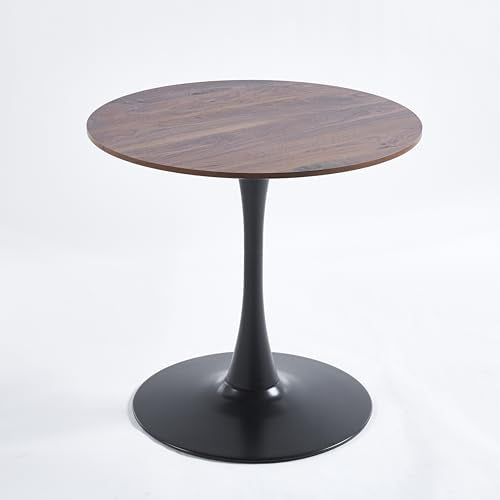 yotomaki 31.5" Round Dining Table with Natural Wood Table Top,Mid-Century Black and Walnut Tulip Table, Pedestal Base Table for 2-4 Person yotomaki