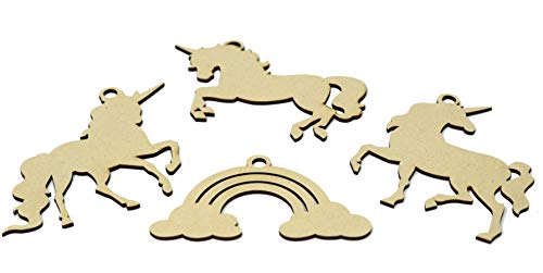 Creative Hobbies Unfinished Wooden Ornaments - 24-Pack Unicorns & Rainbow Shapes - DIY Blank Xmas Tree Hanging Wood Slices for Kids DIY Art Crafts, 4 Creative Hobbies