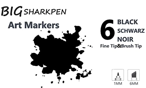 6pcs Black Alcohol Markers Set, Dual Tips Art Markers Drawing Sketched Double Tipped Markers for Beginner Adults Kids(Black) Arhomet