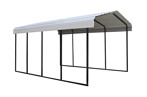 Arrow Carports Galvanized Steel Carport, Full-Size Metal Carport Kit, 12' x 20' x 9', Eggshell - WoodArtSupply