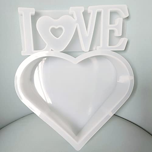 2 PCS Large Resin Mold, Epoxy Resin Molds Silicone, Heart+Love Resin Molds for Flowers Preservation - WoodArtSupply