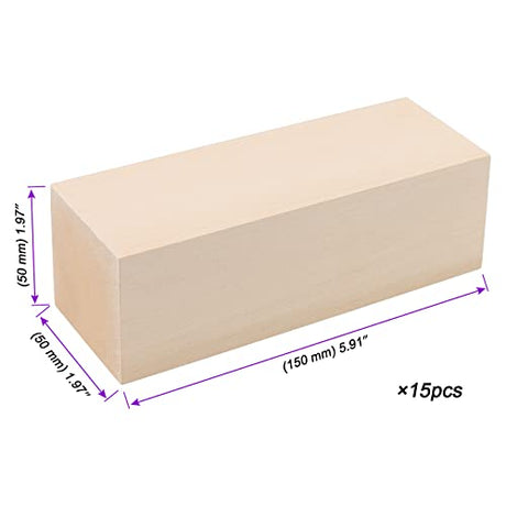 JOIKIT 15 Pack 6 x 2 x 2 Inches Basswood Carving Blocks, 15x5x5cm Unfinished Soft Wooden Carving Blocks, Kiln Dried Whittling Blocks Natural Craft JOIKIT