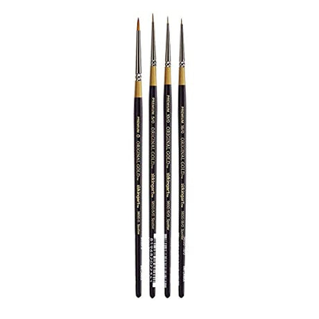 KINGART B-015 Premium 4 pc. Original Gold 9650 Series Spotter Brush Set, Synthetic Golden Taklon for Acrylic, Oil, Watercolor Paint, Short Handle, 4 KINGART