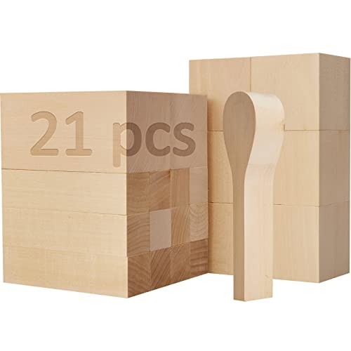 Basswood Carving Blocks DenniesCare 21 pcs Wood Blocks for Crafting Wooden Blocks for Crafts Wood for Whittling Kit Wooden Cubes for Wood Carving Set - WoodArtSupply