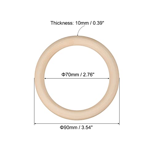 5pcs 90mm(3.5-inch) Natural Wood Rings, 10mm Thick Smooth Unfinished Wooden Circles for DIY Crafting, Knitting, Macrame, Pendant | Harfington