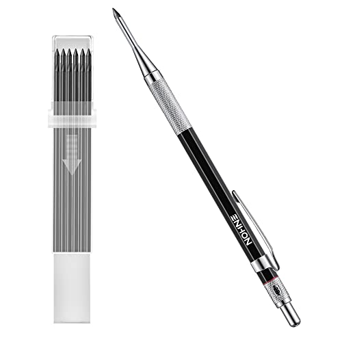 Enhon 2 MM Carpenter Pencils Set with 12 Marker Refills and Sharpener, Mechanical Carpenter Pencil Woodworking Marking Tool Solid Deep Hole Enhon