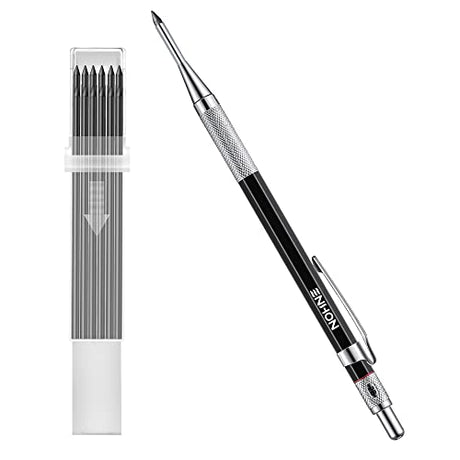 Enhon 2 MM Carpenter Pencils Set with 12 Marker Refills and Sharpener, Mechanical Carpenter Pencil Woodworking Marking Tool Solid Deep Hole Enhon