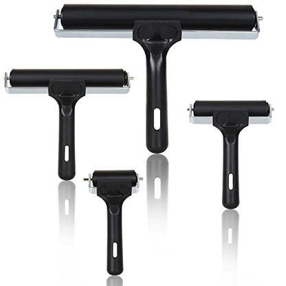 ZOEYES 4 Pack Rubber Brayer Roller, Vinyl Rubber Brayer, Ink Printmaking Roller Tool for Crafting, Painting, Ink Paint Block Stamping, Wallpapers, Gluing Application (2.4”, 4”, 5.9”, 7.9”) - Black