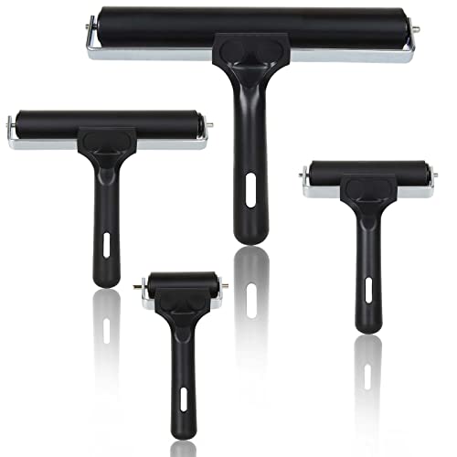 ZOEYES 4 Pack Rubber Brayer Roller, Vinyl Rubber Brayer, Ink Printmaking Roller Tool for Crafting, Painting, Ink Paint Block Stamping, Wallpapers, - WoodArtSupply