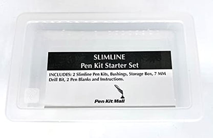 Pen Kit Mall - 7MM Slimline Pen Kit Starter Set with Case, Drill Bit, Bushings and Wood Blocks - WoodArtSupply