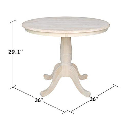 IC International Concepts 36" Round Top Pedestal Dining Table, Unfinished - WoodArtSupply