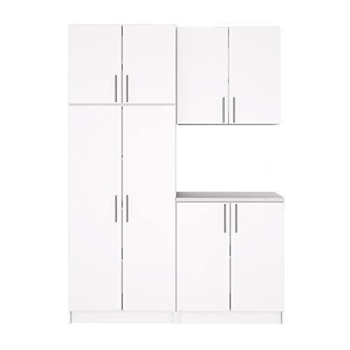 Prepac Elite Functional 4-Piece Garage Cabinets and Storage System Set F, Simplistic Garage Closet Shop Cabinets 16" D x 64" W x 89" H, White,