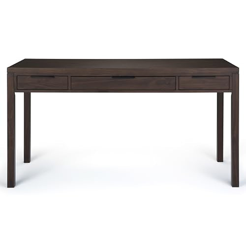 SIMPLIHOME Hollander SOLID WOOD 60 inch Wide Home Office Desk, Writing Table, Workstation, Study Table Furniture in Warm Walnut Brown with 2 Drawers SIMPLIHOME