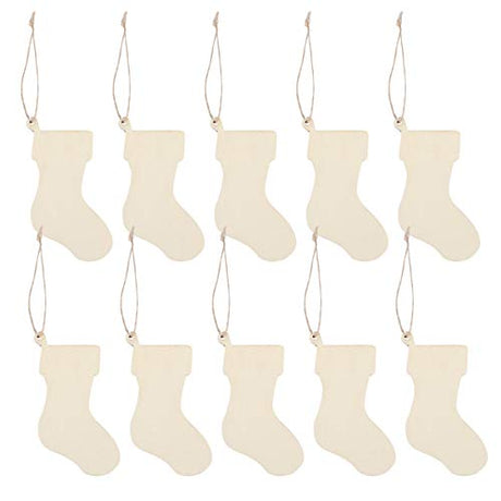 EXCEART 50pcs Wooden Stockings Pieces Socks Shape Wood Chips Craft Unfinished Wooden Cutouts DIY Hanging Ornament Tree Decor for Party Festival EXCEART
