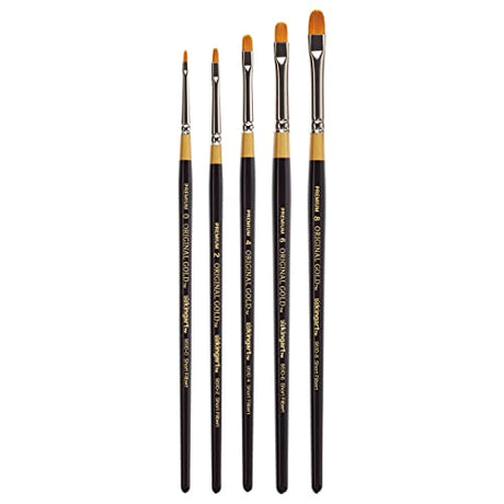 KINGART B-093 Premium 5 pc. Original Gold 9510 Series Short Filbert Brush Set, Synthetic Golden Taklon for Acrylic, Oil, Watercolor Paint, Short KINGART