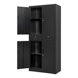 Metal Storage Cabinet，71" Garage Storage Cabinet with 2 Locking Drawer and 4 Adjustable Shelves ，Black Tool Cabinet，Lockable File Steel Cabinet for TaskStorz